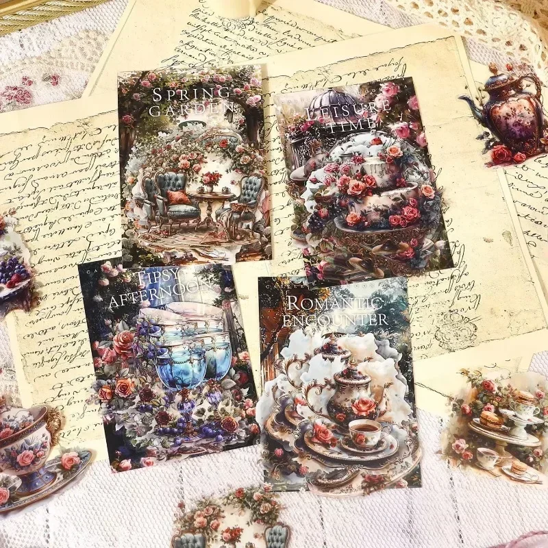 Stickers Old Castle Afternoon Tea Material Decorative Collage Supplies Stickers Handbook Scrapbook Cut 94&times;152mm 10Pcs Pack