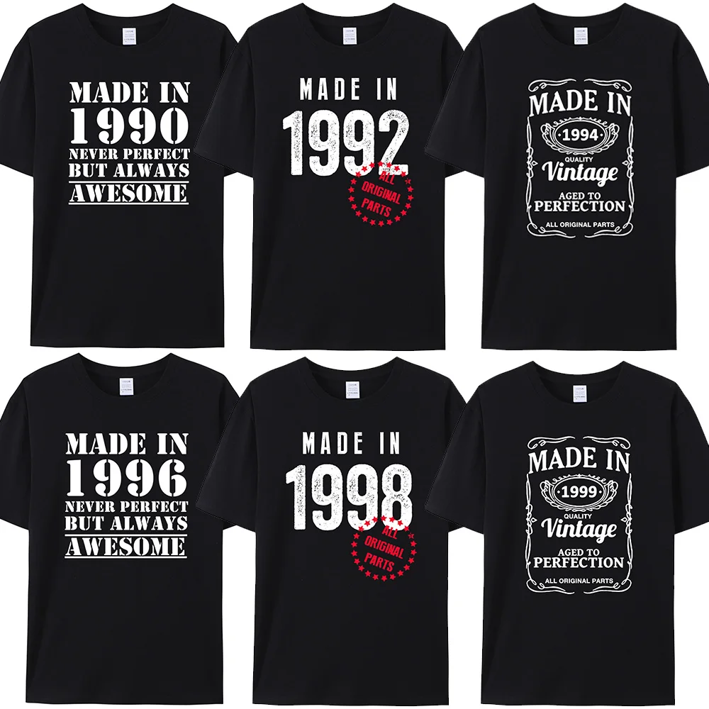 

Сделано в 1990/191/1992/1993/1994/1995/1996/1997/1998/1999 оригинальная хлопковая футболка, день рождения, винтажные футболки для подарка