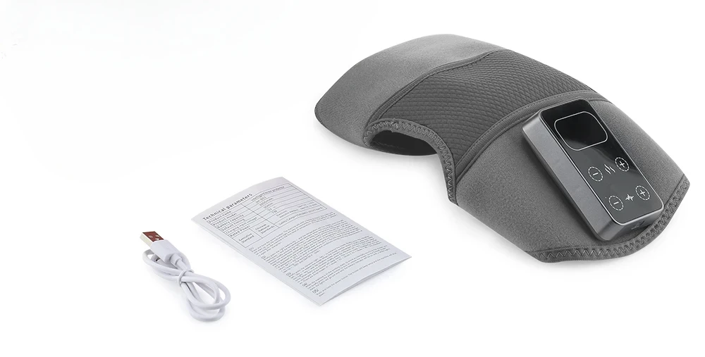 Massaggiatore per ginocchia mostrato disteso con caratteristiche etichettate