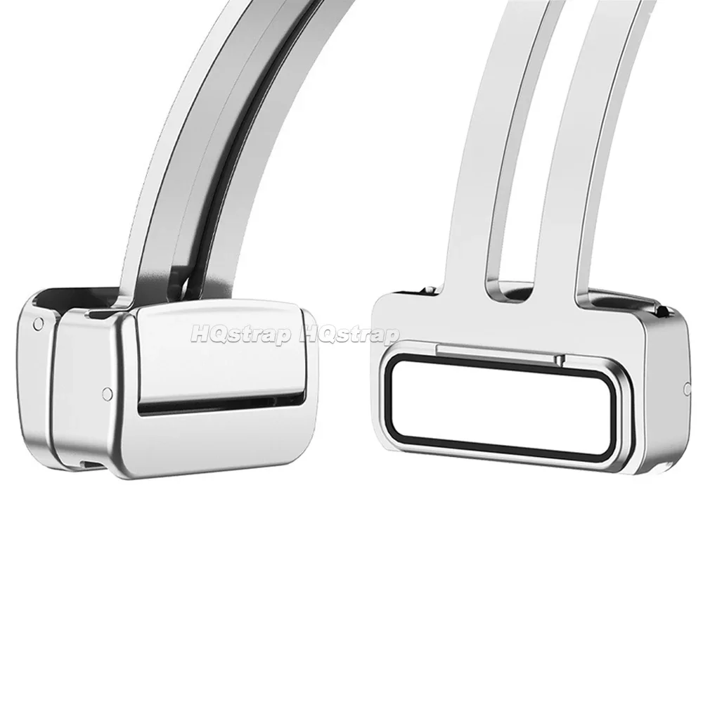 Magnetic Folding Buckle Silicone Strap with Metal Clasp - Silver Black