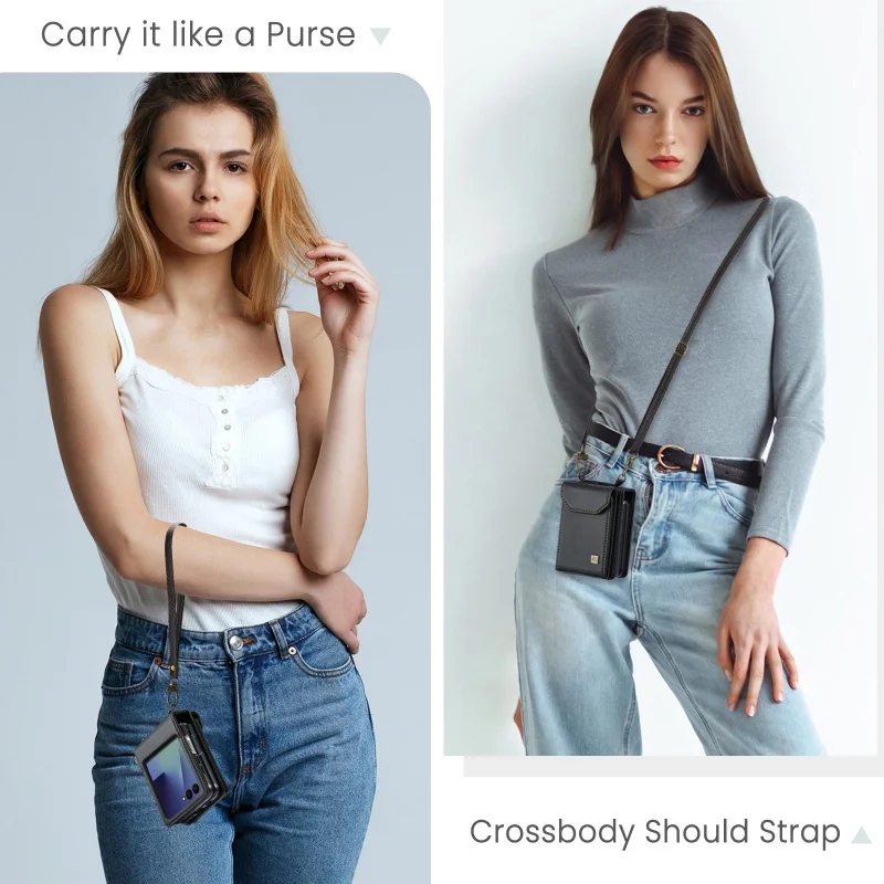 Lanyard Leather Wallet Phone Case with Crossbody Card Holder Cover