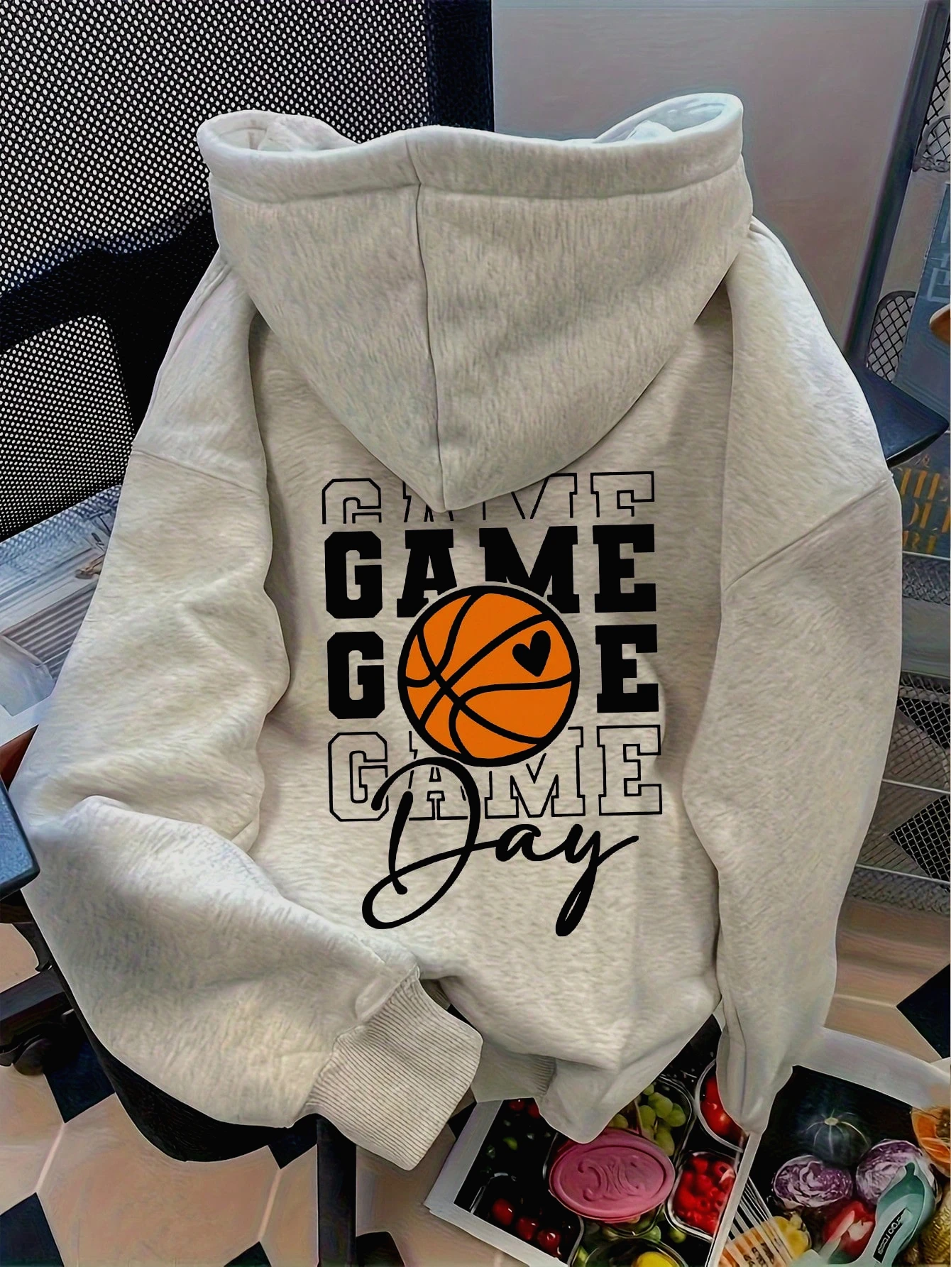 Plus Size Women Basketball Letter Print Drop Shoulder Hoodie Graduation 2025 Autumn Winter Hoodie Street Fleece Hoody Woman Tops