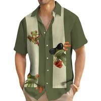 Cartoon Funny Frog Print Summer Fashion Men's Short Sleeve Casual Shirt Street Hip Hop Party Men's Shirt Oversized Tops 1