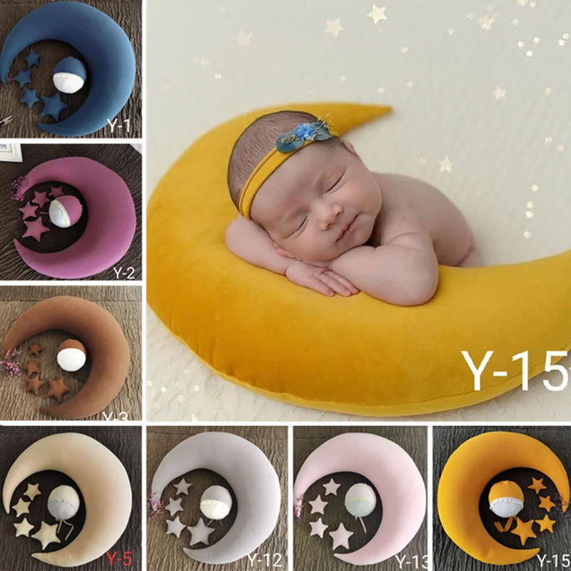 

5PCS Newborn Photography Accessories Star Moon Pillows Hat Set Infant Photo Shoot Background Baby Posing Auxiliary Props Blanket