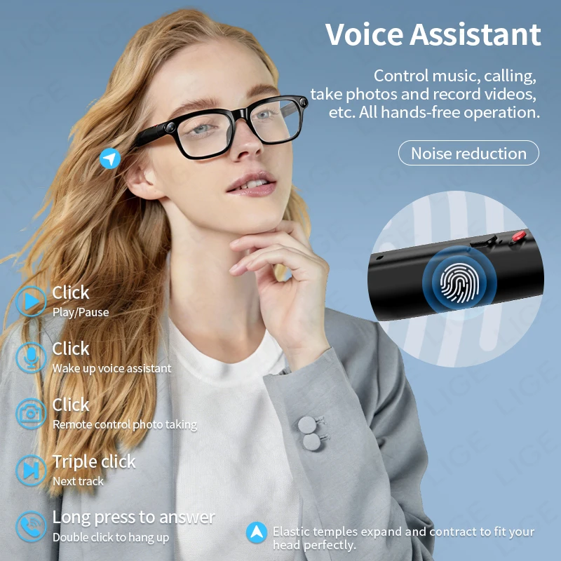 Nuovi Occhiali Intelligenti LIGE con AI, Registrazione Video HD, ChatGPT, Chiamate Bluetooth, Traduzione in 100+ Lingue, Riproduzione Musicale, Occhiali da Sole Smart per Uomo - immagine 6