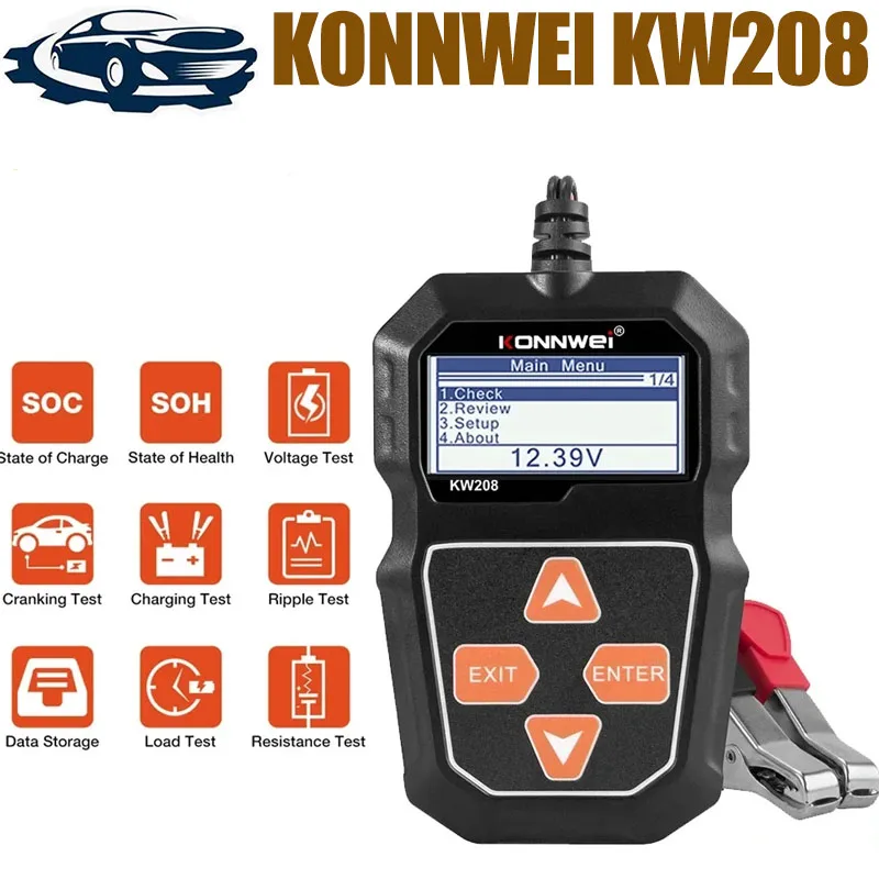 KONNWEI KW208 Car Battery Tester 12V 100 to 2000CCA Cranking Charging Circut Tester Battery Analyzer 12 Volts Battery Tool BM550