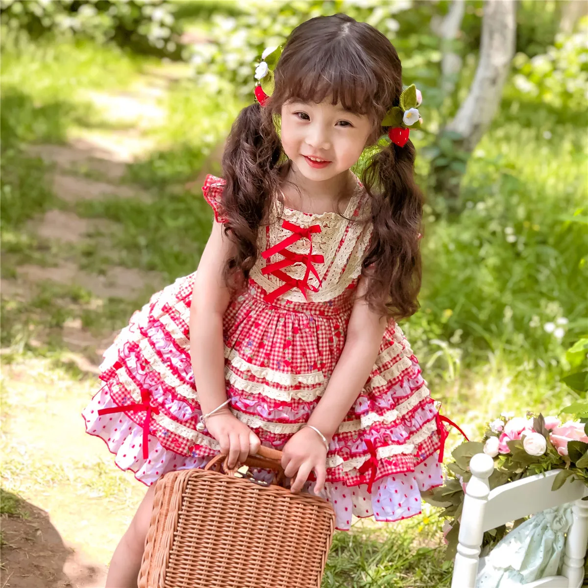 Exclusive creation summer Baby Spanish Lolita Princess Ball Gown lace bowknot Design Birthday Party Girl evening dress