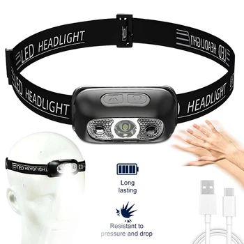 휴대용 미니 LED 헤드램프, USB 충전식 헤드 램프, 강력한 토치 검색 조명, 야외 방수 캠핑 낚시 조명