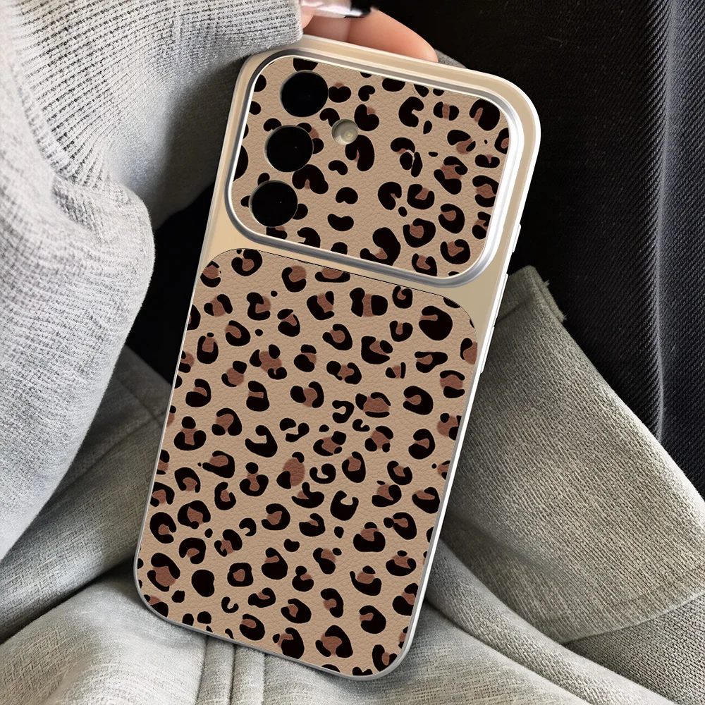 Classic Brown Leopard Print Retro Cool Style Lychee Texture Phone Case
