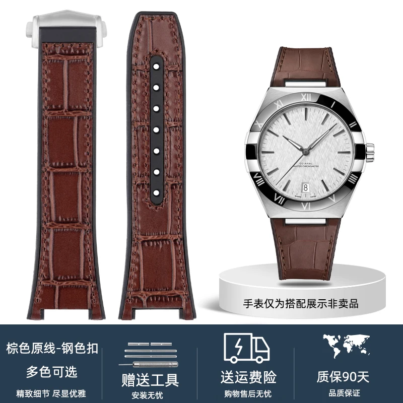thumbnail image 1 of Correa de reloj para la serie Omega Constellation Manhattan, con diseño de piel de vaca y cocodrilo, parte inferior de caucho de silicona, correa para reloj de observatorio, 1 of 5