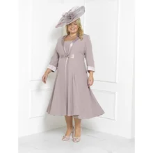 

Laxsesu Plus Size Chiffon Mother Of The Bride Dresses Tea Length Scoop Wedding Party Gown 2022 Wedding Guest Gowns With Jacket