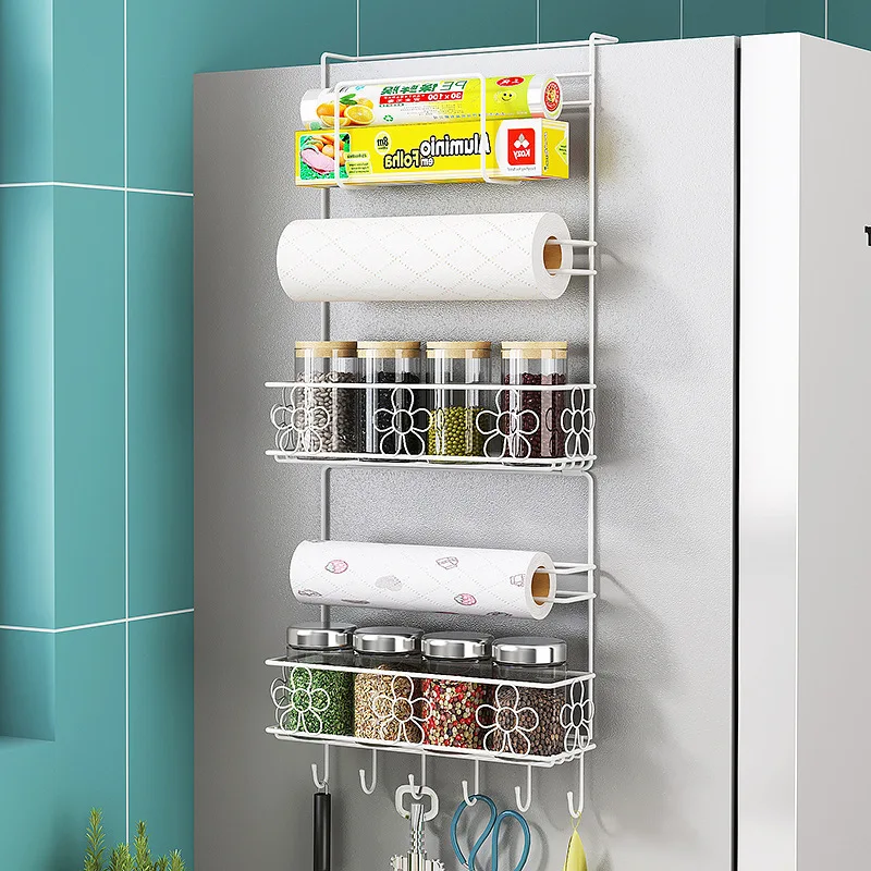 Refrigerator Side Organizer Fridge Wall Side Hanging Shelf Kitchen Cling  Film Spice Organizer Refrigerator Rack Kitchen Gadgets