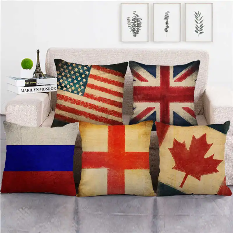 

Vintage Flag Pillowcase for Pillow British Canadian Flag Linen Pillow Case Decorative Cushions for Elegant Sofa Pillow Cover