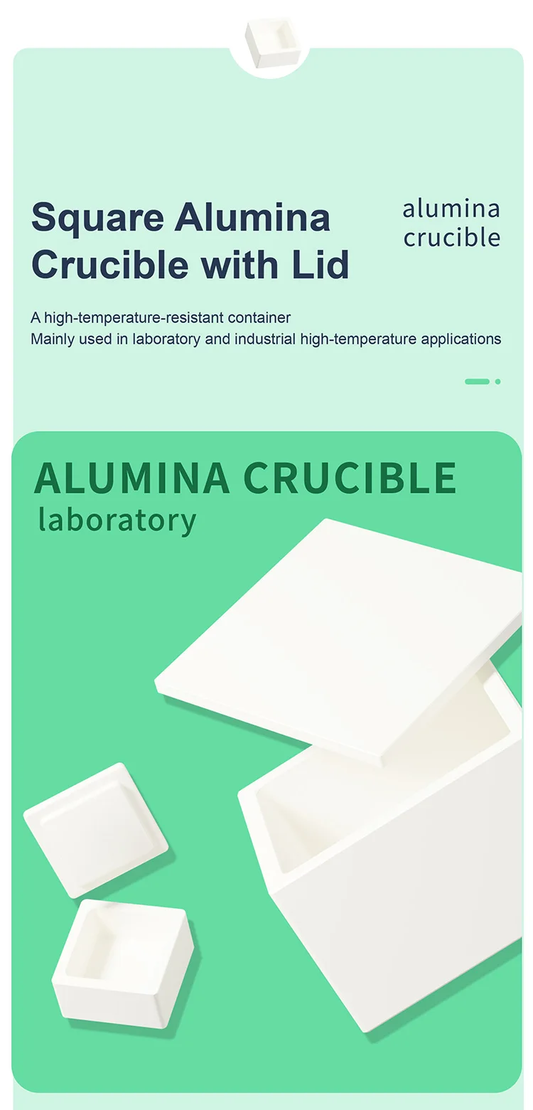 99% alumina crucible 1600°C high-temp thermal shock resistant with lid square cu