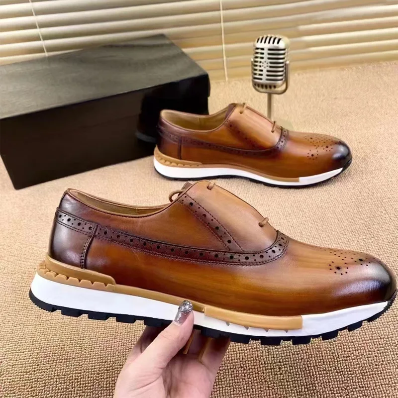 

New men's retro fashion leather shoes leather England casual single shoes Bullock tide shoes men's single shoes large size A21