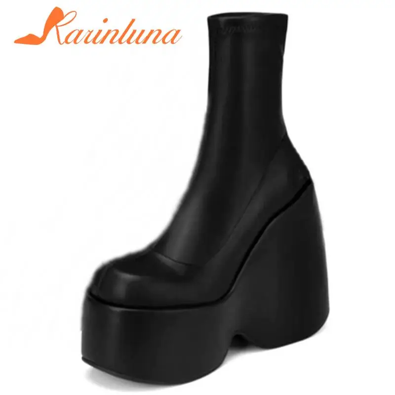 KarinLuna Dropship Brand New Gothic Style Sexy Elegant Chunky Platform Women Ankle Boots Big Size 43 Walking Comfy Woman Shoes