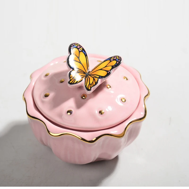 Ceramic Butterfly Jewelry Box With Lid Candy Jar Fine Home Nuts Powder Pill Sealed Jar Necklace Earrings Ring Storage Container ceramic storage jar jewelry tray