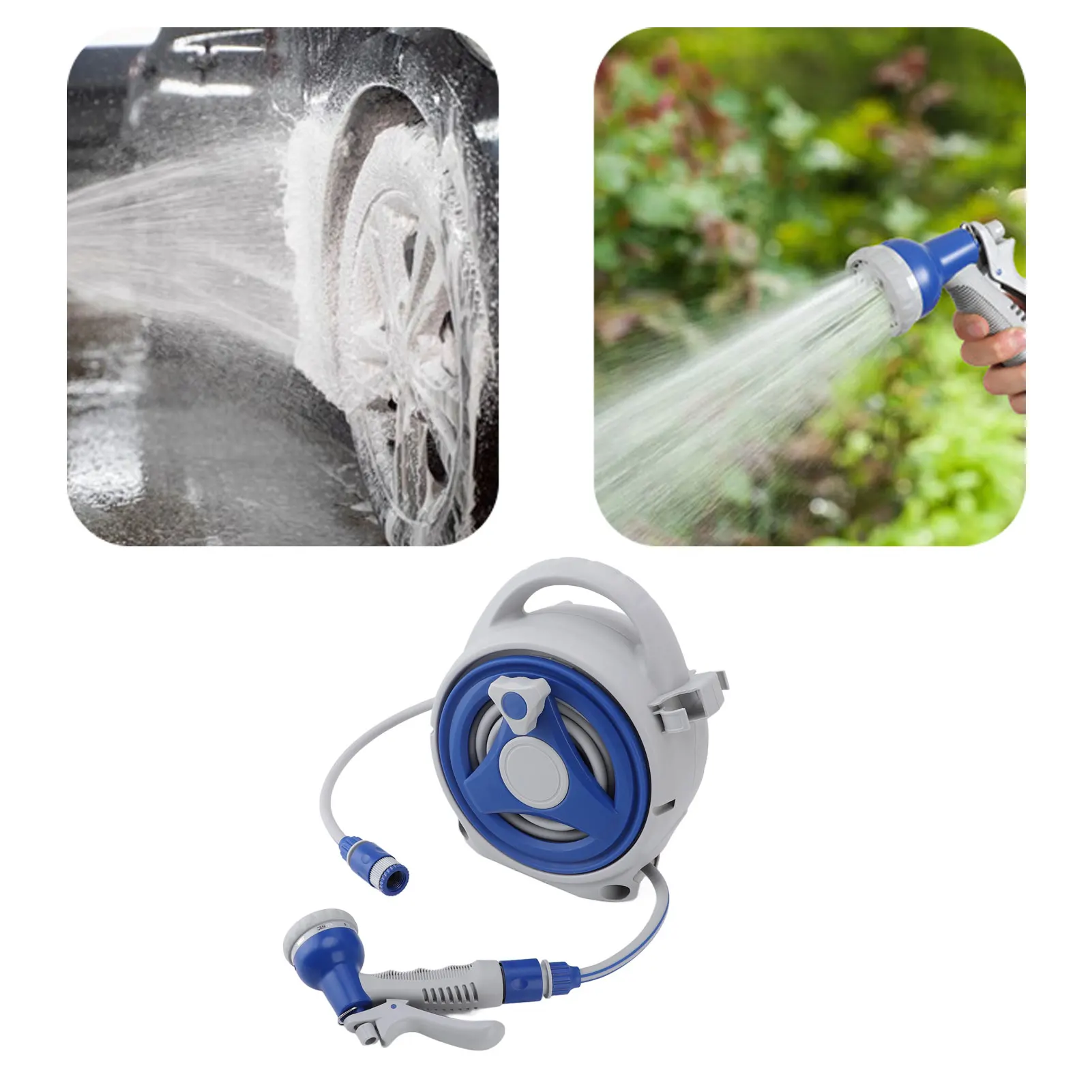 Garden Hose Reel Handheld Sunproof 15m Water Pipe Nozzle Home Yard Watering