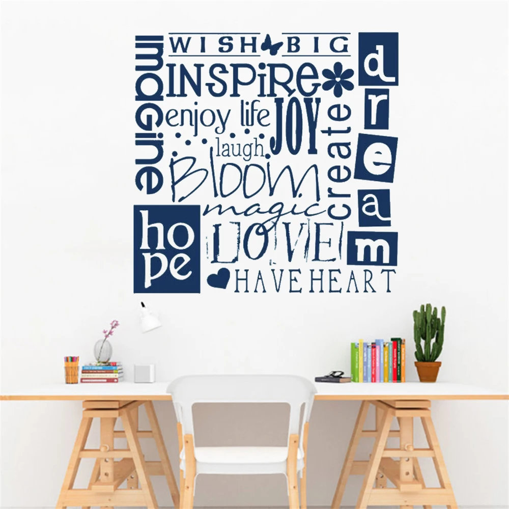 

Wish Big Inspire наклейки-цитаты на стену для детской комнаты декор для гостиной фрески съемные виниловые наклейки постер HJ1100