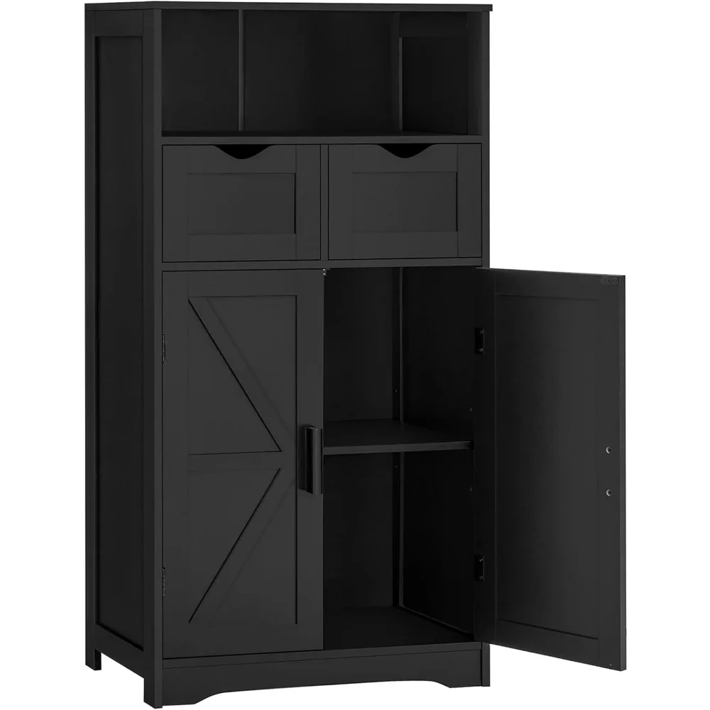 

Bathroom cabinet,floor standing cabinet with2 doors and 2 drawers,bathroom storage cabinet with adjustable shelves,hallway,black