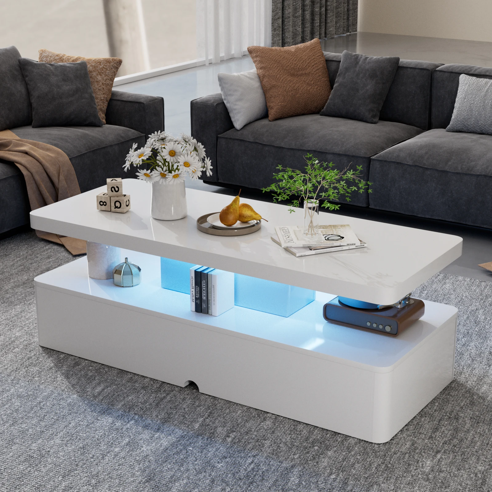 Coffee Table 16 Colors LED Lights Double-Layer Design For Living Room