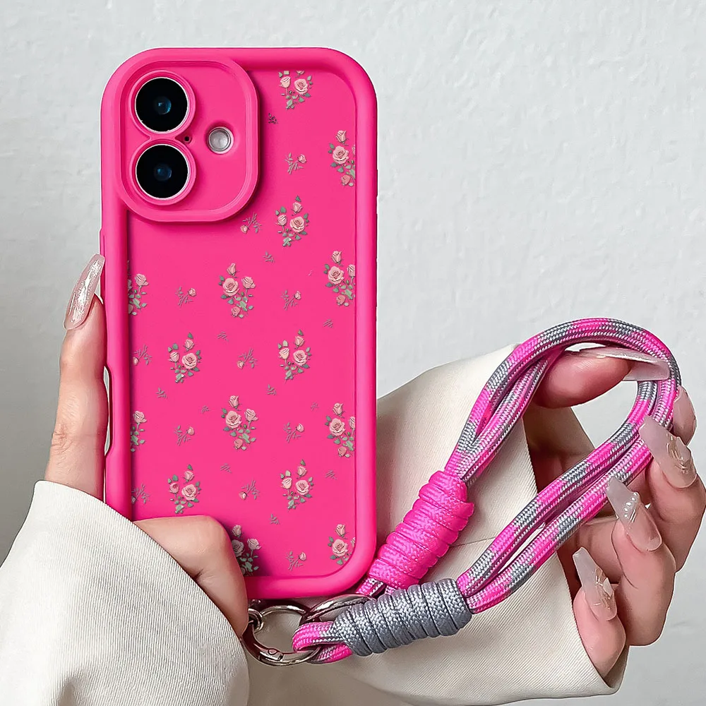 Charming Floral Lanyard Phone Case with Hand Strap and Soft TPU Cover