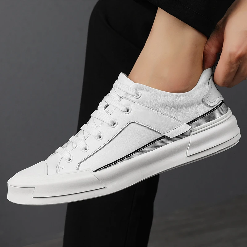 

Fashion Men Shoes lace up genuine Leather Men Shoes Casual Comfortable Men oxfords white Flats Shoes Breathable Shoes Men
