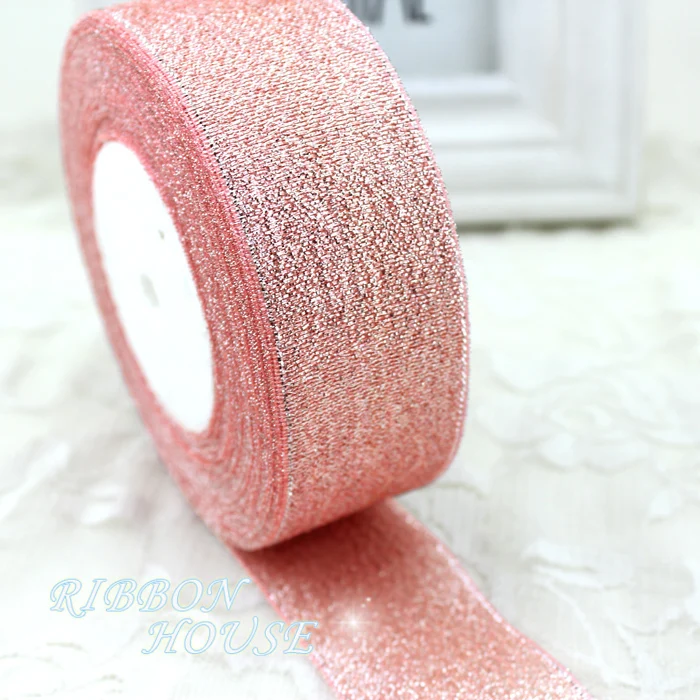 Pink Meat Metallic Glitter Ribbon - 25 Yards, Colorful Gift Packaging Wholesale
