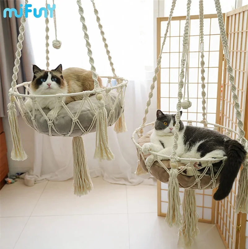 

Mifuny Cat Hammock Nest Hand-woven Mats Handmade Cute Pet Beds House Tent Basket Swing Net Kitten Cat Accessories Bed Pet Toys