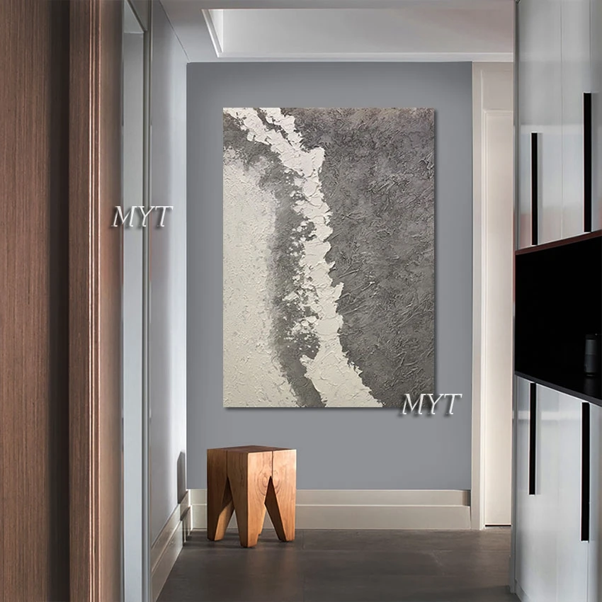 

Palette Knife Oil Painting Canvas Roll Wall Decoration Art Unframed Latest Arrival Abstract Gray And White Mixed Artwork Picture