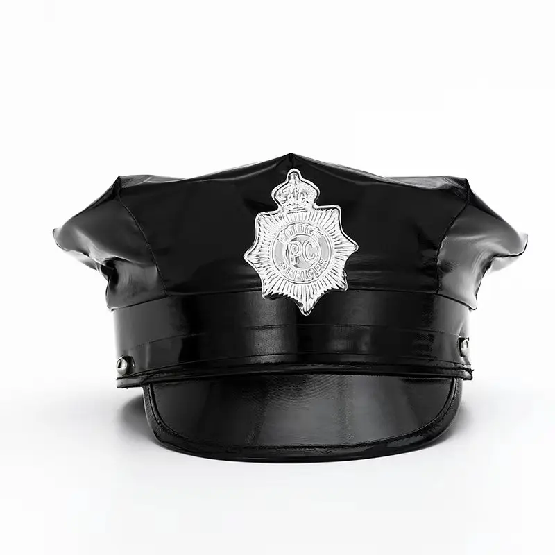 HongLuan Black Military Police Hat, Sexy Cosplay Outfits for Women , Performance, Party, Vintage Leather Military Cap for Man