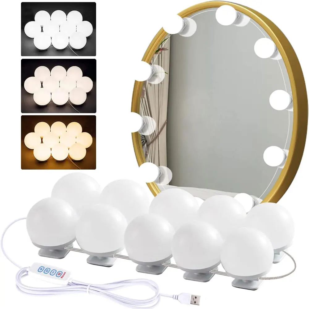 Make Up Mirror Vanity Light 10 Dimmable Bulb Adjustable Color Brightness Light Stick On For Makeup Table Dressing