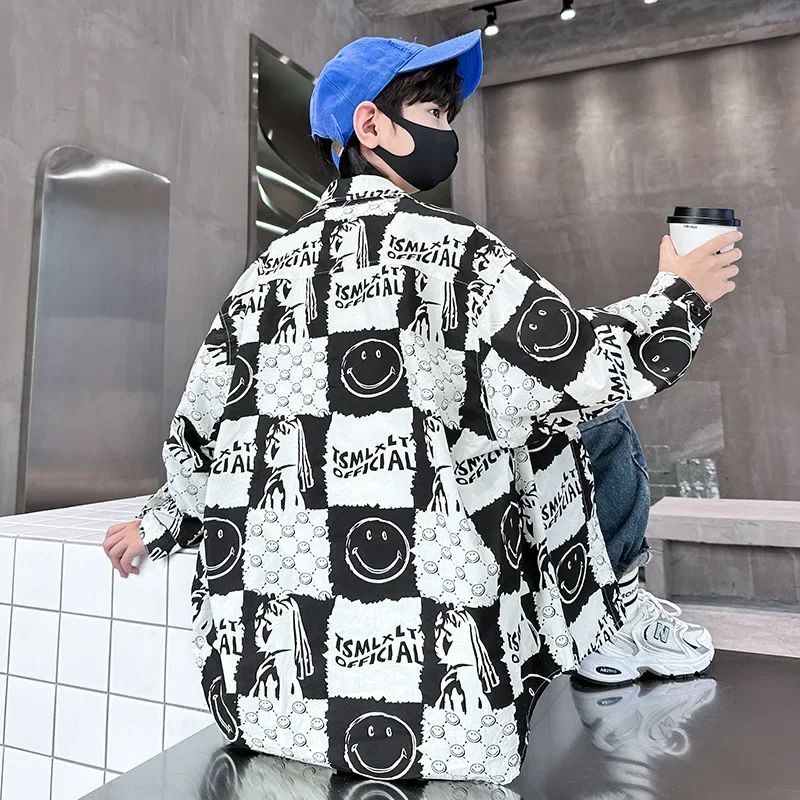 Spring Autumn Boys Shirt Jacket Thin Long Sleeve Middle Large Children's Blouse Trendy Upper Apparel for Kids in China
