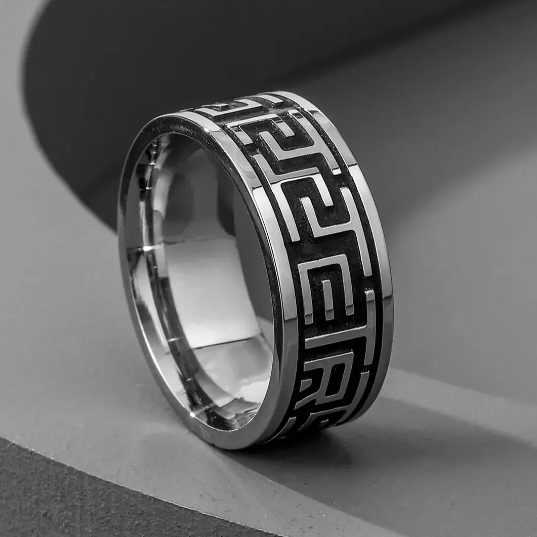8mm Black Pattern Ring For Both Men and Women Holiday Gifts