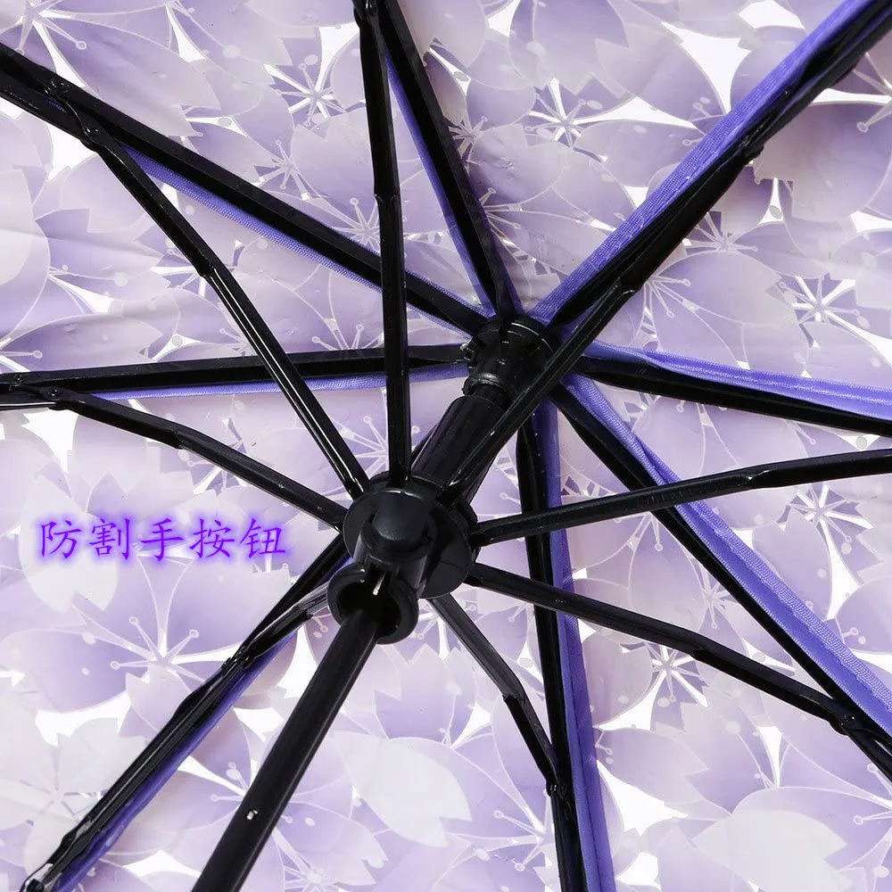 Description Picture 3 of itemNew Folding Umbrella Transparent Sakura Anti-literature Folding Umbrella Wind And Water Resistant Umbrella
