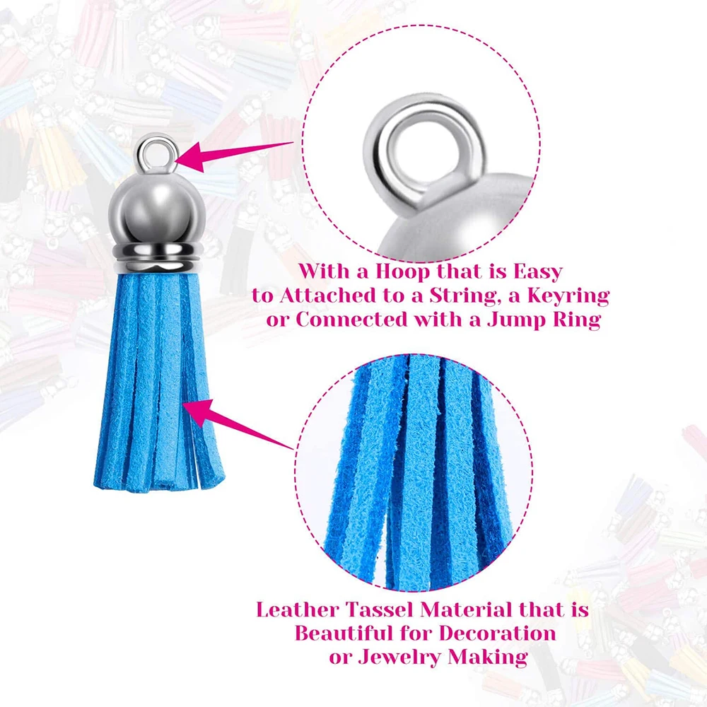 200PCS 38mm Leather Tassels Bulk Leather Tassel Colored Tassel Pendants for DIY Keyring Jewellery Making Craft Supplies