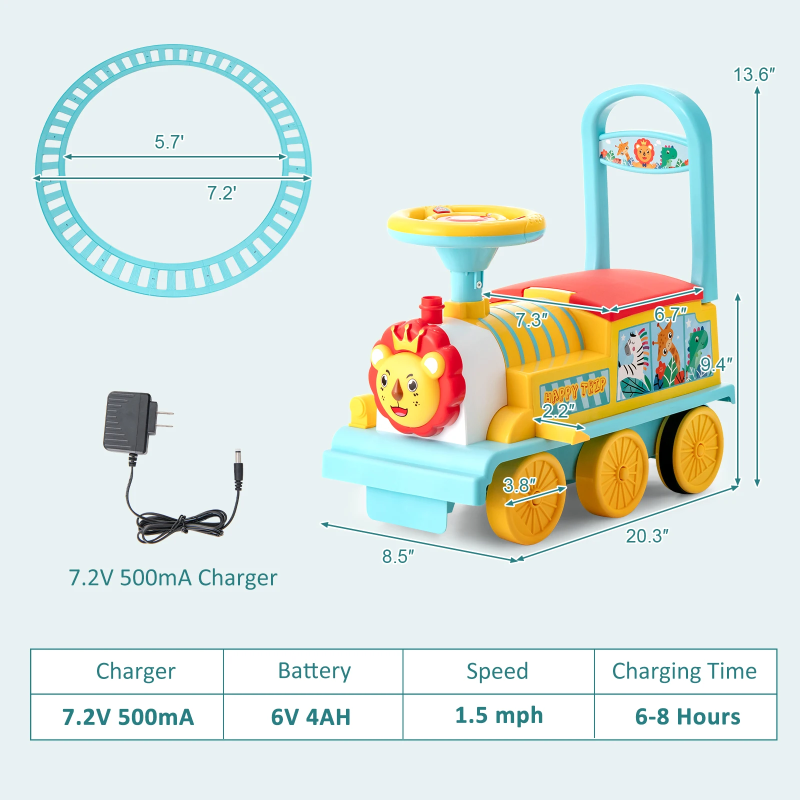 6V Electric Kids Ride On Train Motorized Train Toy w/ Track & 6 Wheels Blue 2