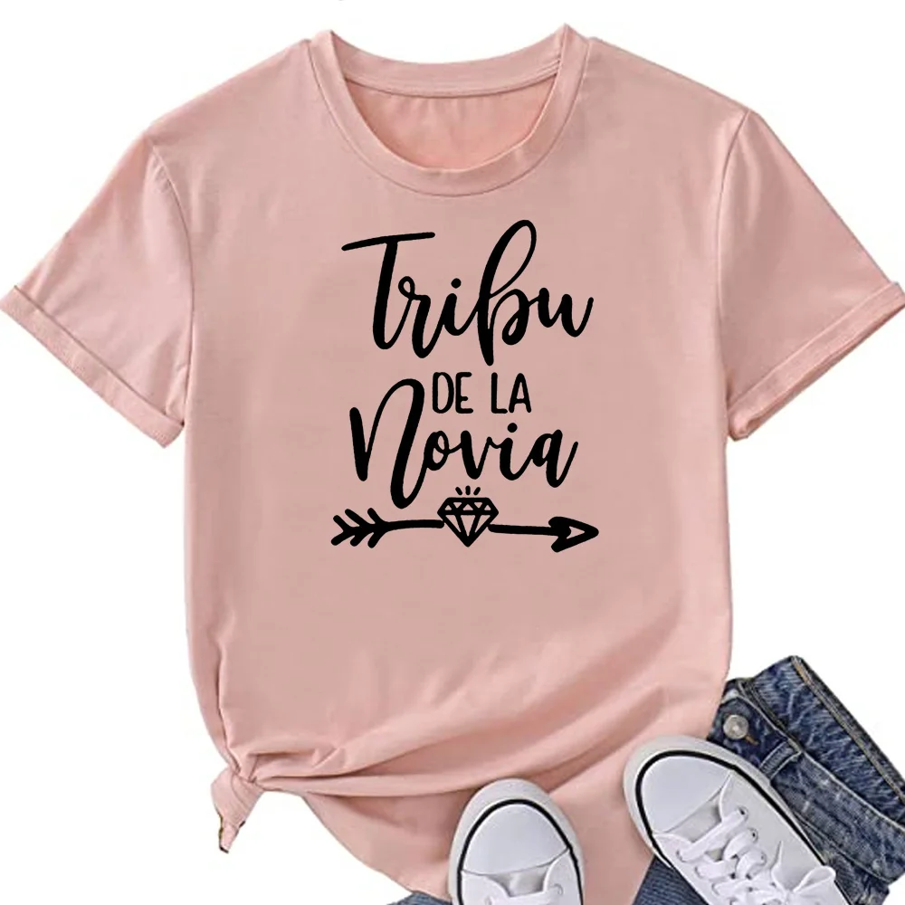 Women La Novia Spain Inscriptions Team Bride Femme Wedding Shower T-Shirt Girl Bachelorette Hen Party T Shirts T45