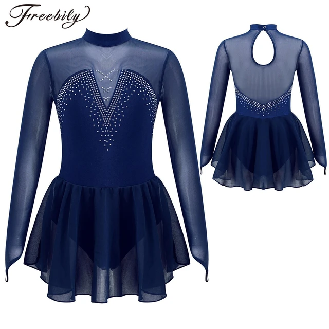 Vestido de patinaje artístico con diamantes de imitación para niños y niñas,  leotardo de gimnasia rítmica sin mangas, traje de baile de Ballet de  competición profesional - AliExpress