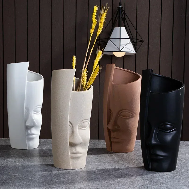 Ceramic Candlestick Art Vase Sculpture Crafts Human Face Flower Pot Handmade Garden Storage Flower Arrangement Home Decors 2
