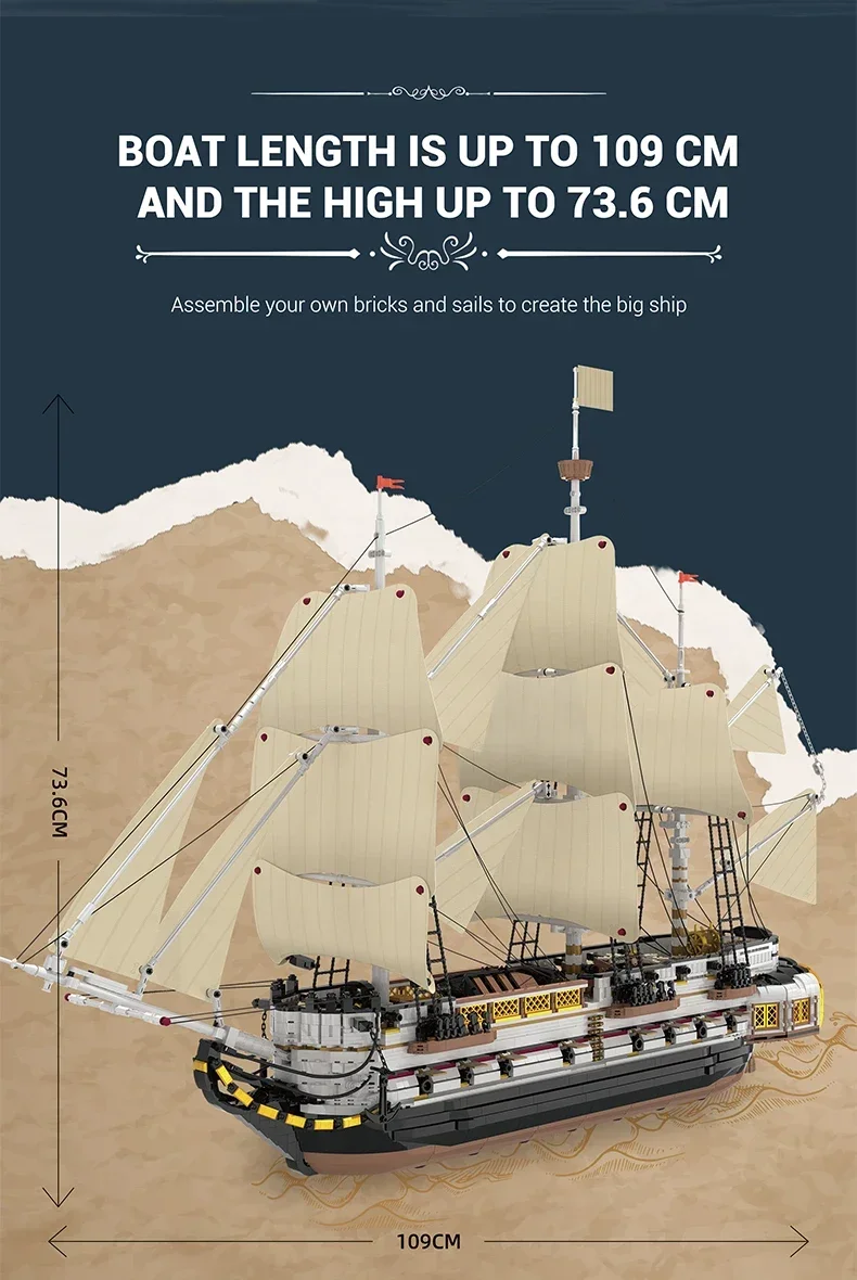 3555Teile MOC Piratenschiff Technik Klemmbausteine,Endeavour Segelschiff Schiff Buildings Modell, Idee Royal Navy Forschung Modell Sammlung Ornamente Pädagogisches Spielzeug Kinder Erwachsene Geschenke – Detail 3