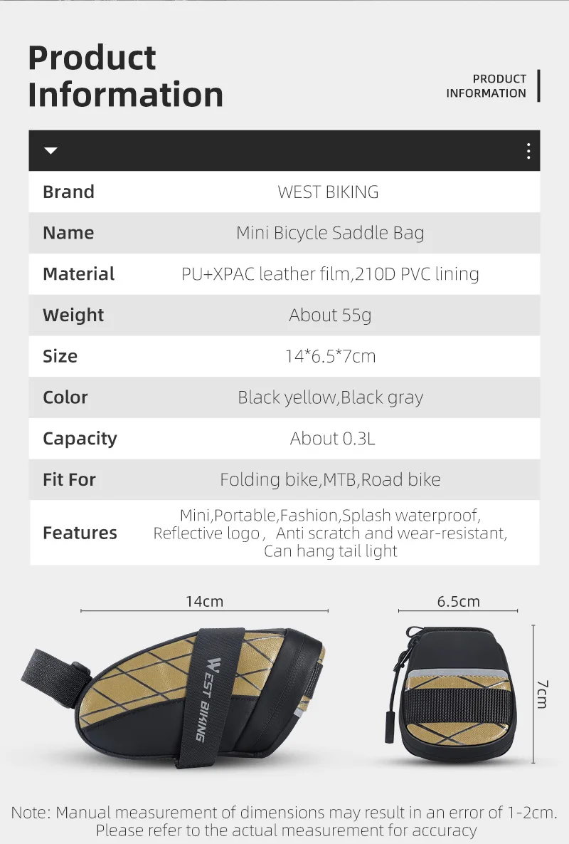 WEST BIKING Mini-Fahrradsatteltasche 0,3L Wasserabweisend Reflektierend Kleine Werkzeugtasche Hecktasche für MTB Rennrad Zubehör – Detail 2