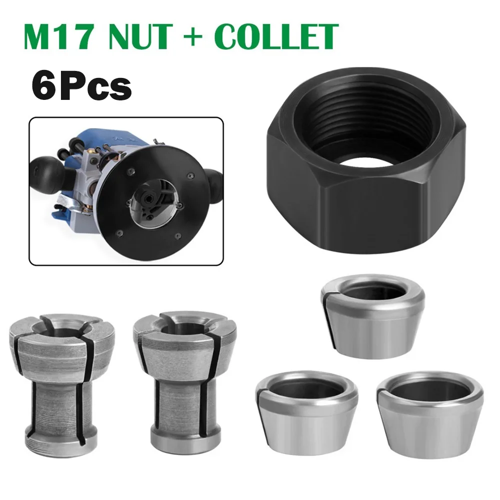 

6Pcs M17 Collet Chuck Conversion Adapter With Nut For Engraving Trimming Machine Electric Router Woodworking Power Tools Parts