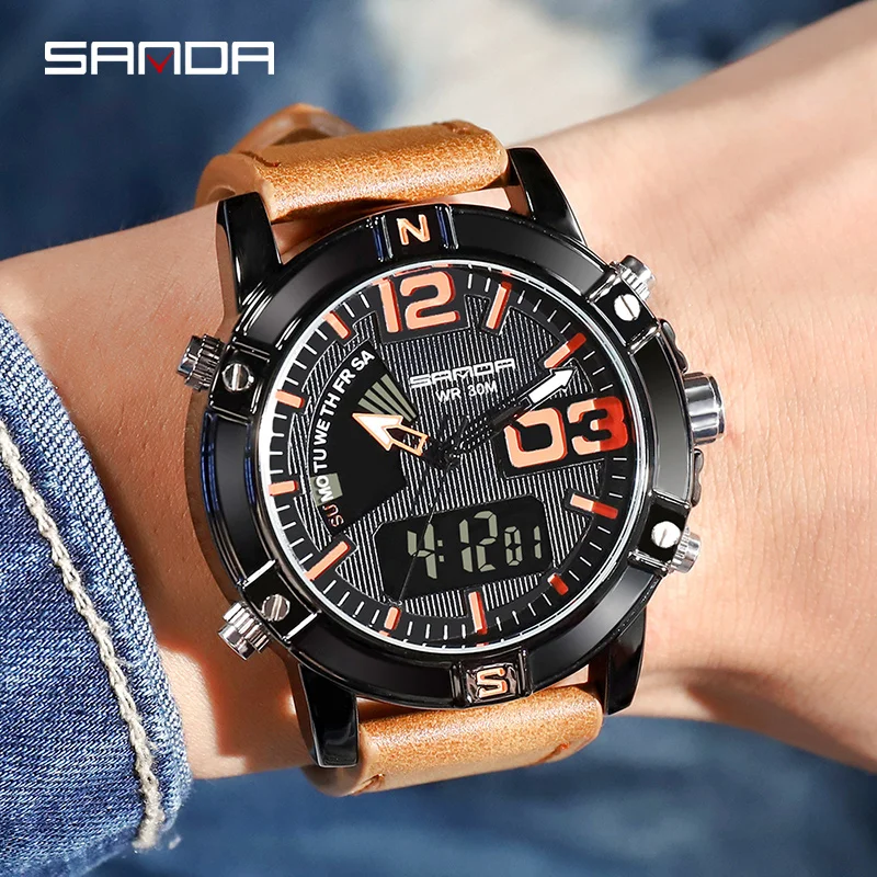 SANDA New Fashion Multifunctional Dual Display Watch Sports Mens Watches HD LED Watch Luminous Clock Alarm Clock Timer Reloj 773 kitchen timer lcd digital timer countdown timer alarm clock study timemanagement dropship