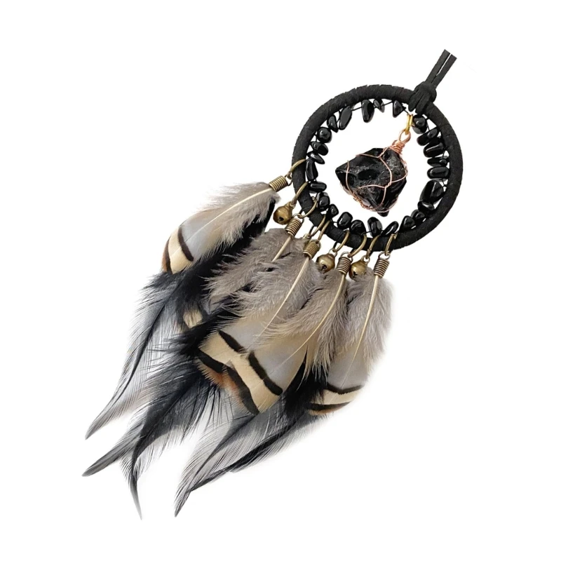 Handmade Dreamcatchers Car Hangers Window Wall Hanging Feathered Tassels Natural Stone Bells Ornament for Bedroom Decors 5