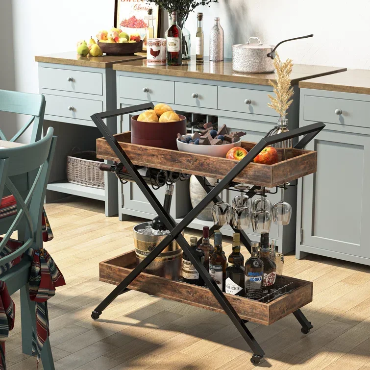 Multi functional service cart with retro style industrial style bar cart