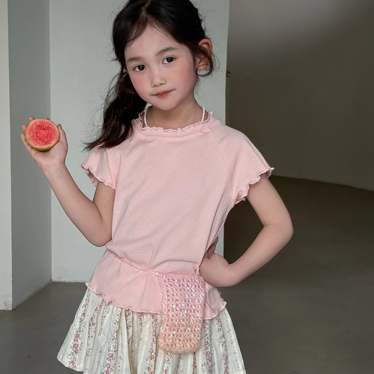 베어 리더 패션 달콤하고 귀여운 소녀의 짧은 치마 2026 여름 한국어 버전 아동 의류 꽃 프린트 신축성 있는 허리 스커트