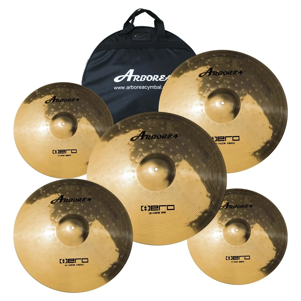 

Arborea Hero Series Alloy Cymbals Drum Set, 14 "Hihats+16"Crash+18 "Crashride+20"Ride Plus Free Cymbal Bag, 5 Pieces