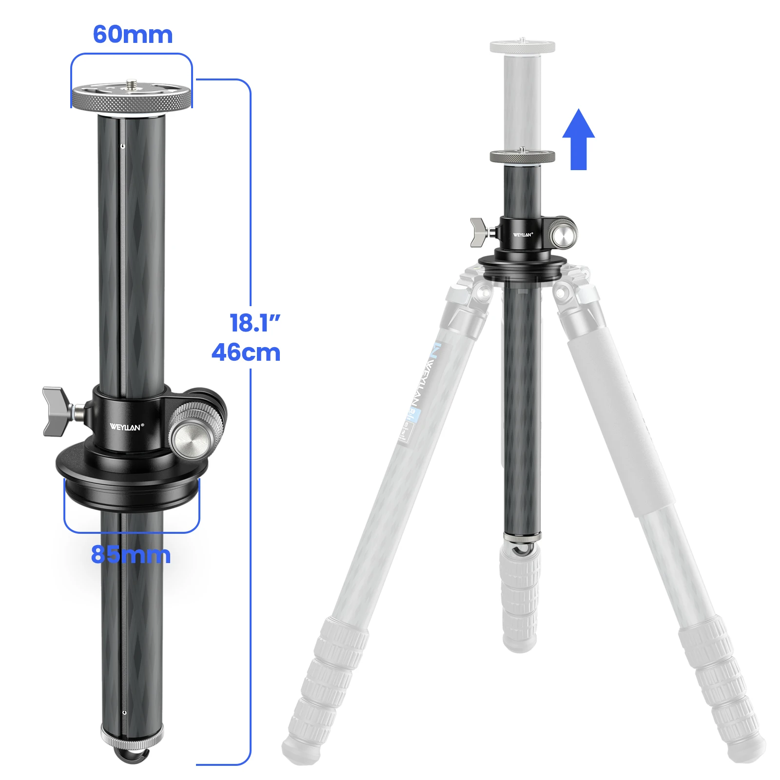 TZ8 Professional Tripod Horizontal Center Column Carbon Fiber Tripod Extension 4