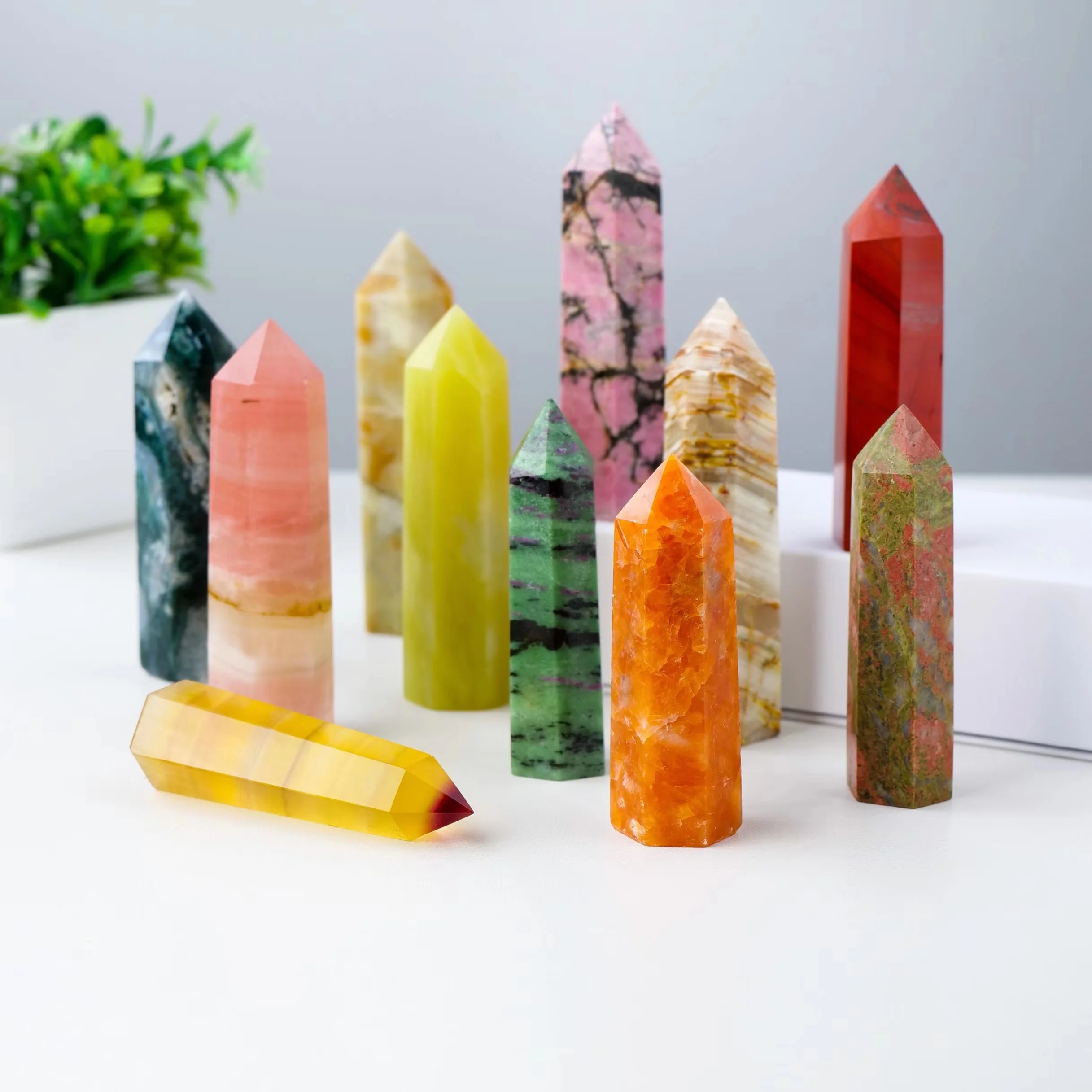 6-7cm Natural Rhodonite Tower Crystal Quartz Healing Wand Stone Point